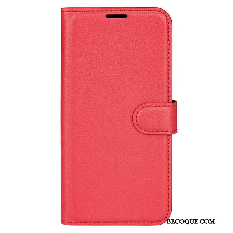 Etui Folio do iPhone 15 Klasyczna Sztuczna Skóra Litchi