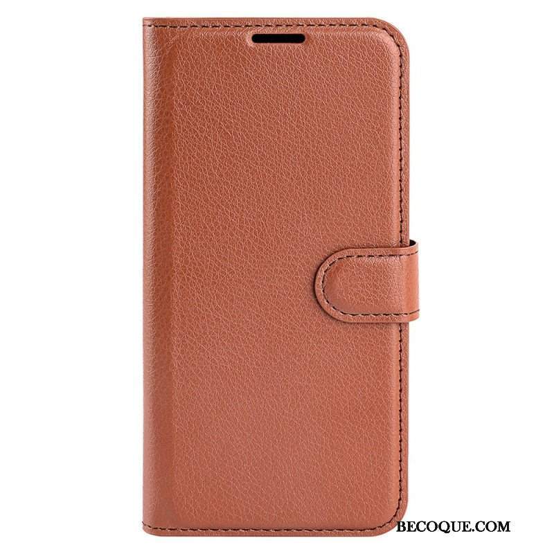 Etui Folio do iPhone 15 Klasyczna Sztuczna Skóra Litchi