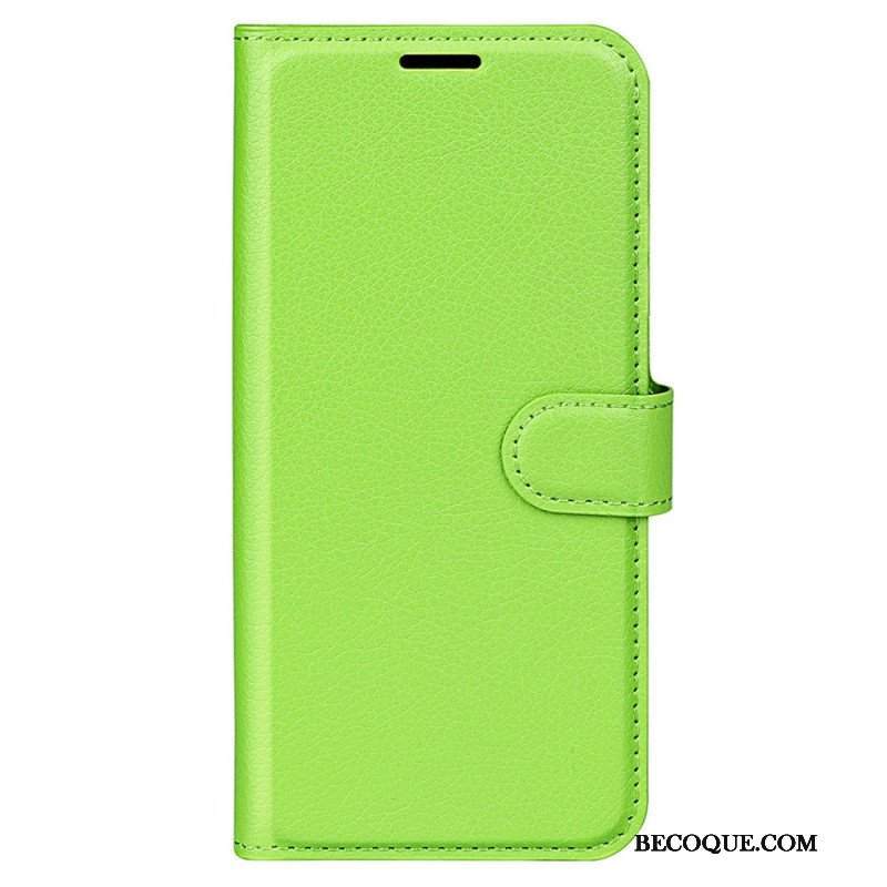 Etui Folio do iPhone 15 Klasyczna Sztuczna Skóra Litchi