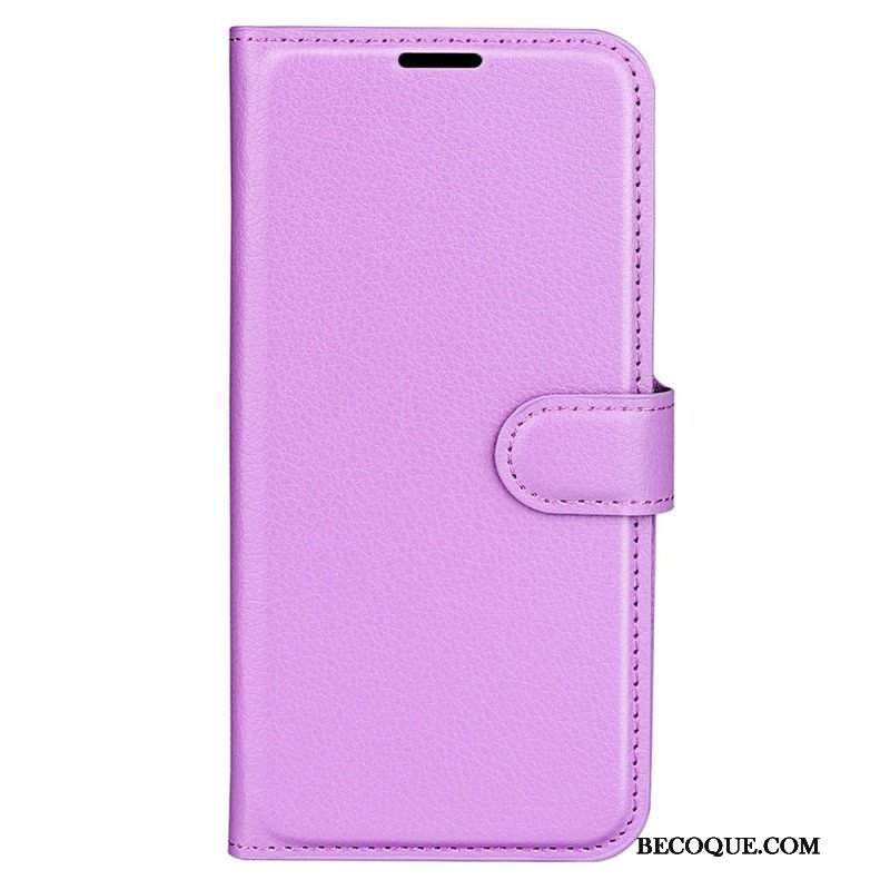 Etui Folio do iPhone 15 Klasyczna Sztuczna Skóra Litchi