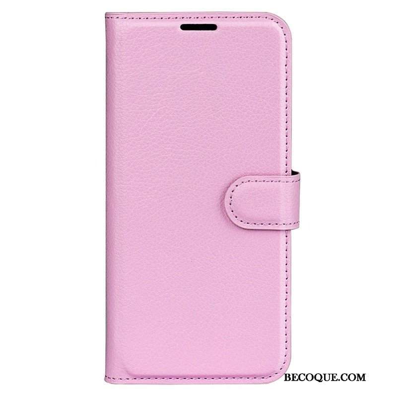 Etui Folio do iPhone 15 Plus Klasyczna Sztuczna Skóra Litchi