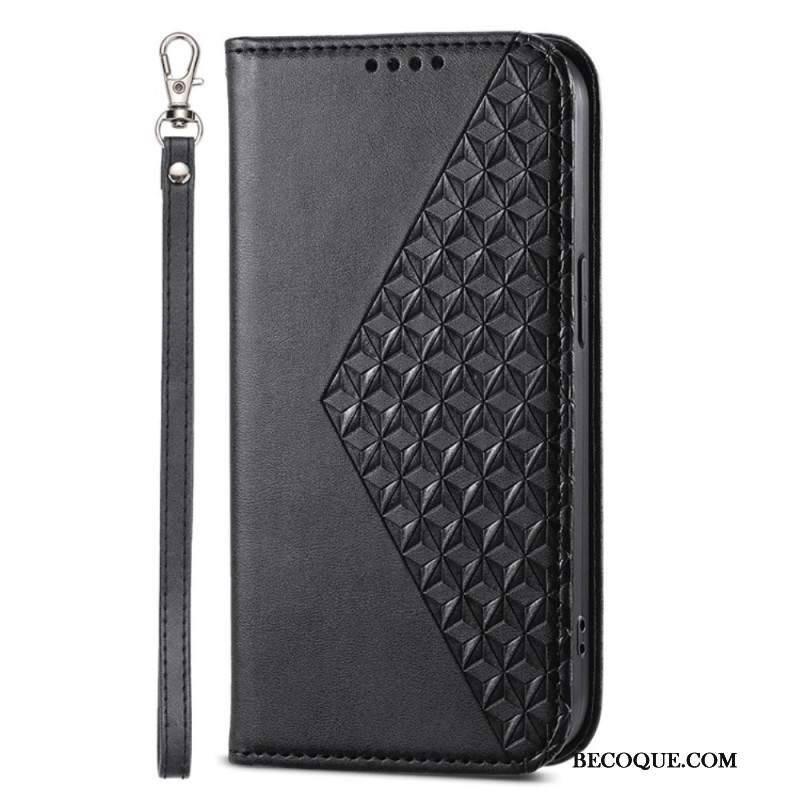 Etui Folio iPhone 16 Diamentowy Wzór Z Paskiem Etui Ochronne