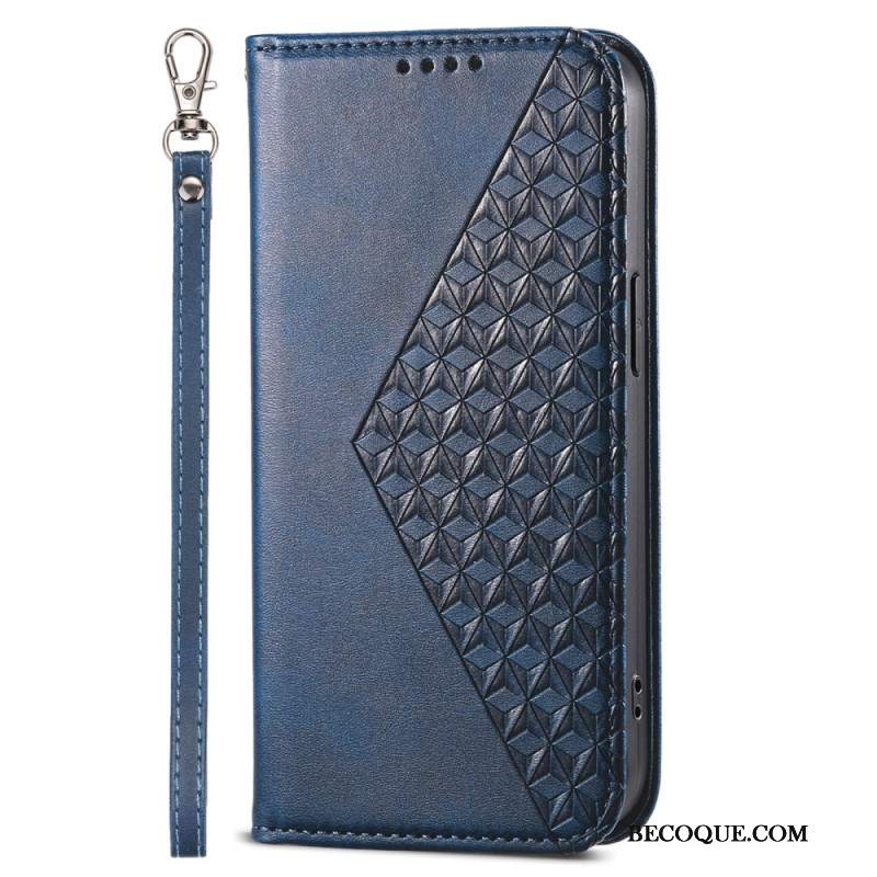 Etui Folio iPhone 16 Diamentowy Wzór Z Paskiem Etui Ochronne