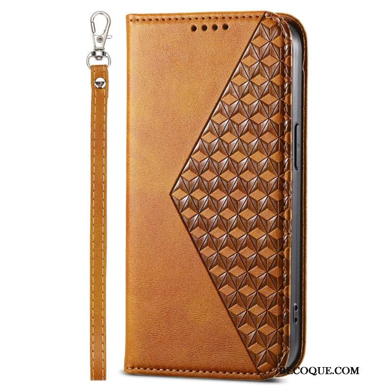 Etui Folio iPhone 16 Diamentowy Wzór Z Paskiem Etui Ochronne