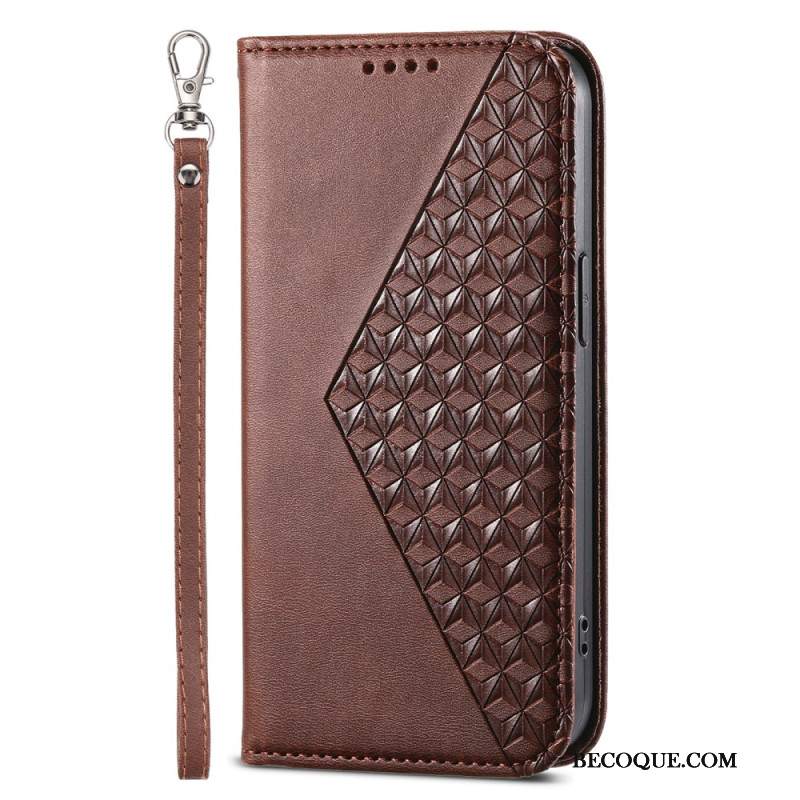 Etui Folio iPhone 16 Diamentowy Wzór Z Paskiem Etui Ochronne