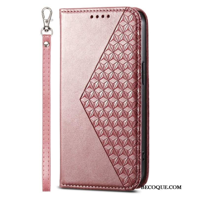 Etui Folio iPhone 16 Diamentowy Wzór Z Paskiem Etui Ochronne