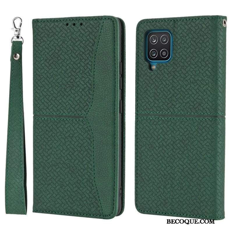 Etui Na Telefon do Samsung Galaxy M12 / A12 z Łańcuch Etui Folio Styl Tkanej Skóry Z Paskami