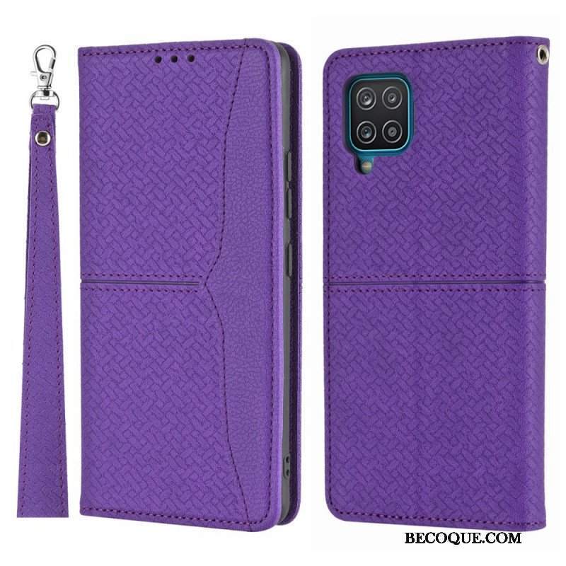 Etui Na Telefon do Samsung Galaxy M12 / A12 z Łańcuch Etui Folio Styl Tkanej Skóry Z Paskami