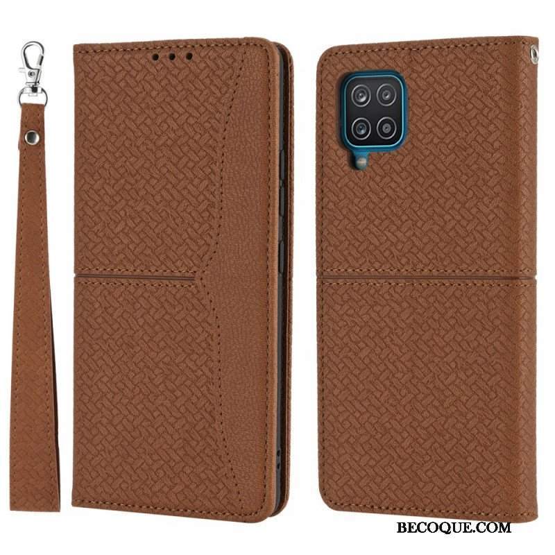 Etui Na Telefon do Samsung Galaxy M12 / A12 z Łańcuch Etui Folio Styl Tkanej Skóry Z Paskami