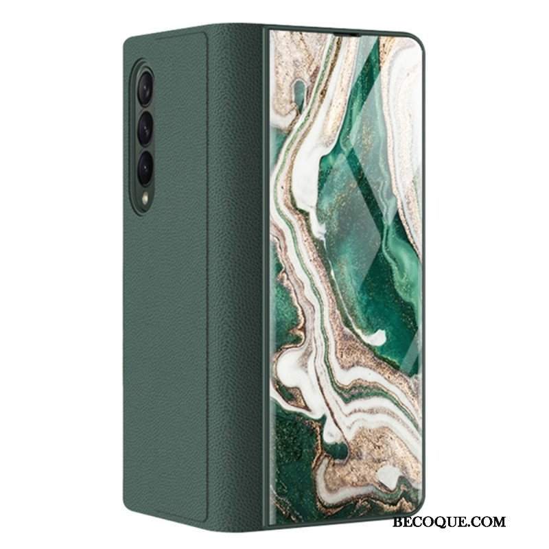 Etui Na Telefon do Samsung Galaxy Z Fold 3 5G Etui Folio Szkło Hartowane Z Efektem Marmuru