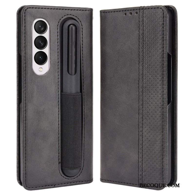 Etui Na Telefon do Samsung Galaxy Z Fold 4 Etui Folio Przechowywanie Długopisów W Stylu Retro