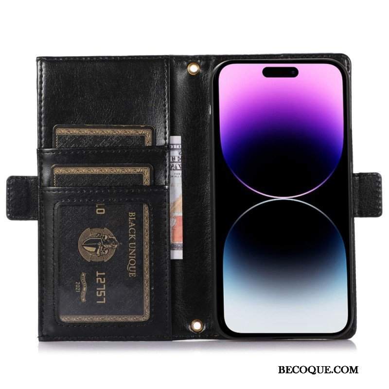 Etui Na Telefon do iPhone 14 Pro Etui Folio Przednia Kieszeń I Smycz