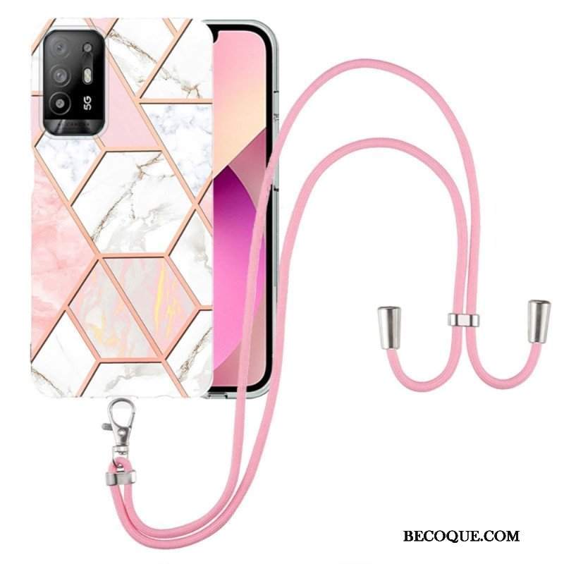 Etui do Oppo A94 5G Marmurowy Geometryczny Z Paskiem