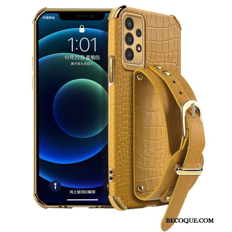 Etui do Samsung Galaxy A13 Styl Krokodyla Z Paskiem Podtrzymującym