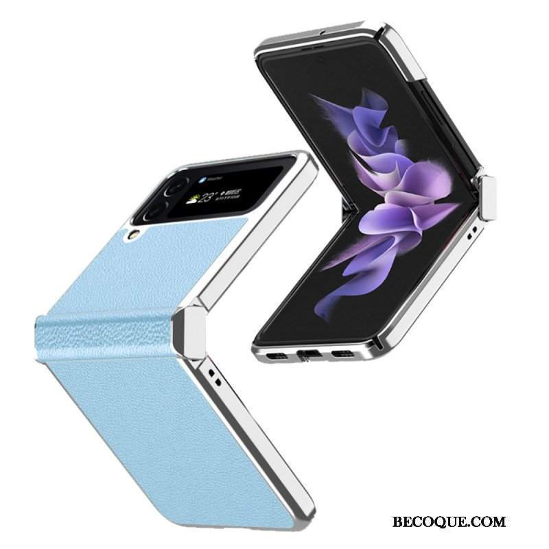 Etui do Samsung Galaxy Z Flip 4 Etui Folio Metalowe Krawędzie Ze Skóry Liczi