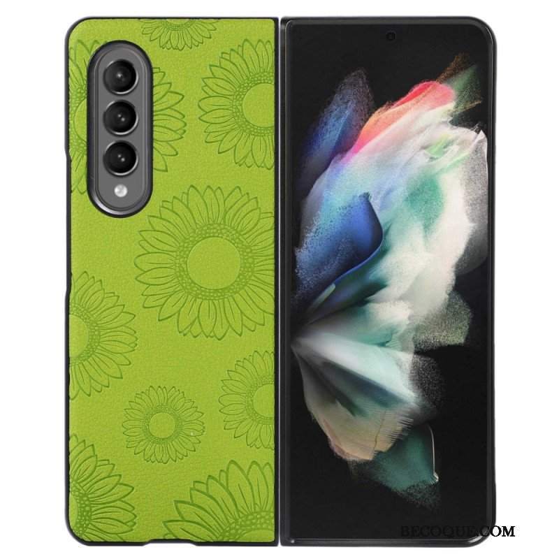 Etui do Samsung Galaxy Z Fold 4 Wzór Słonecznika Powlekany Imitacją Skóry