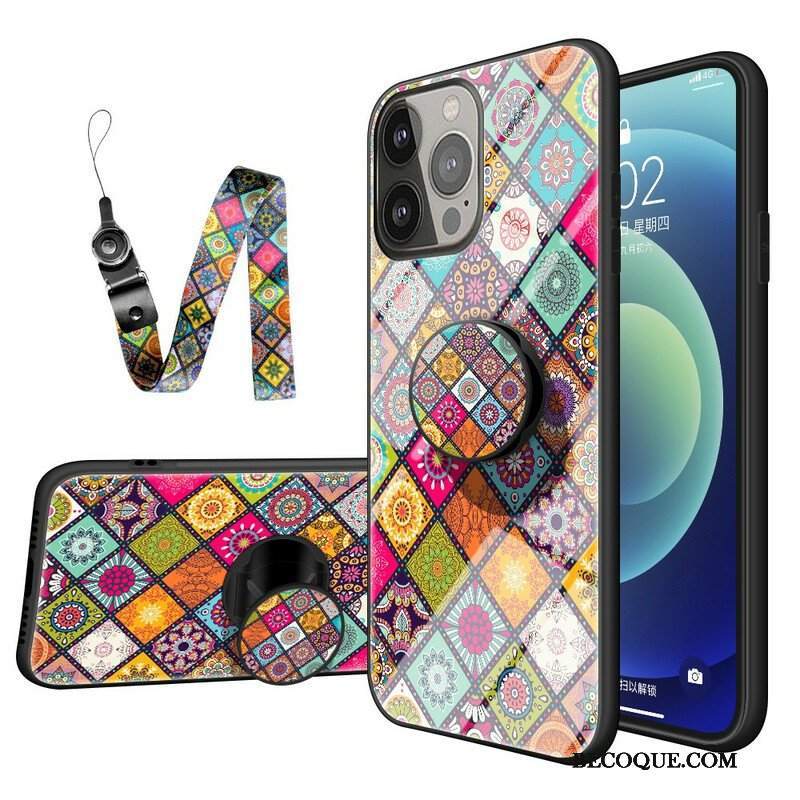 Etui do iPhone 13 Pro Patchworkowy Uchwyt Magnetyczny