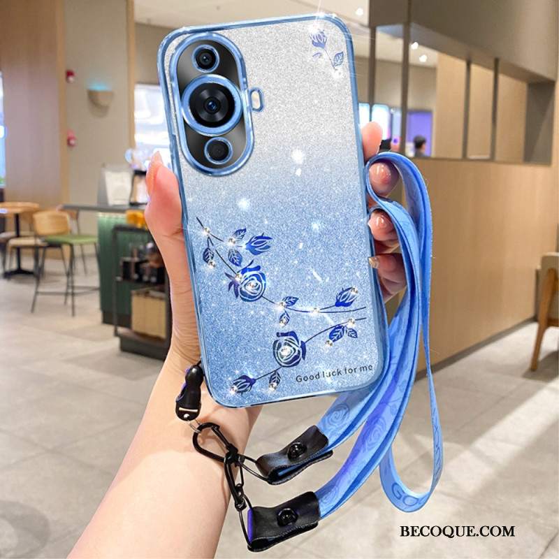 Etui Do Huawei Nova 12s Kwiaty I Cyrkonie Z Paskiem Kadem