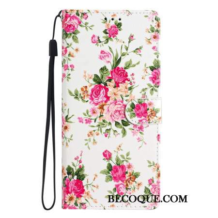 Etui Folio Do Oppo A98 5g CZerwone Kwiaty Z Paskiem