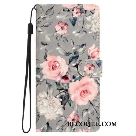 Etui Folio Do Oppo A98 5g Różowe Kwiaty Z Paskiem