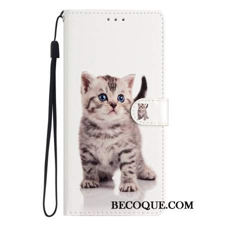 Etui Folio Do Oppo A98 5g Słodki Kot Z Paskiem