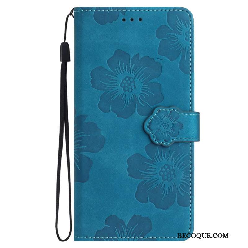 Etui Folio Do Samsung Galaxy S24 5g Drukowane Kwiaty Z Paskiem