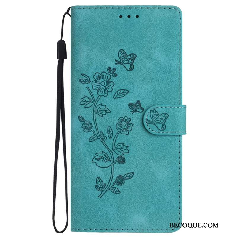 Etui Folio Do Samsung Galaxy S24 5g Dyskretny Kwiatowy Wzór Z Paskiem