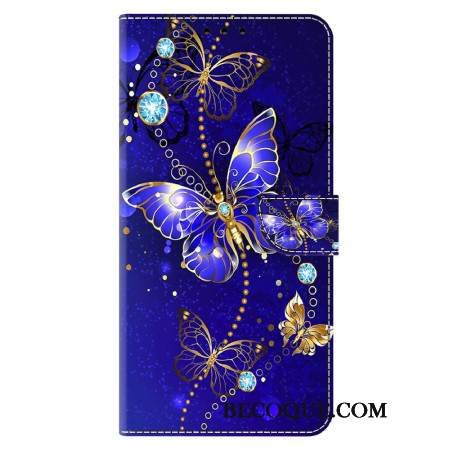 Etui Folio Do Xiaomi Redmi Note 13 4g Diamentowe Motyle Na Niebieskim Tle