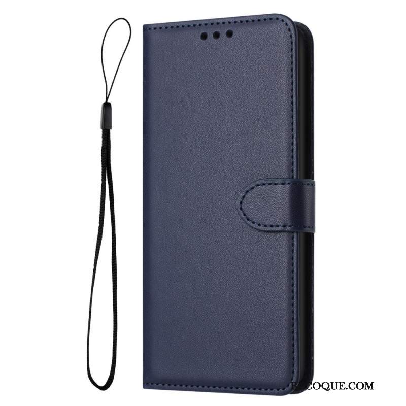 Etui Folio Do iPhone 16 Plus Zwykły Skórzany Model Z Paskiem