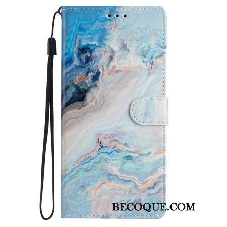 Etui Folio Do iPhone 16 Pro Niebieski Marmur Z Paskiem