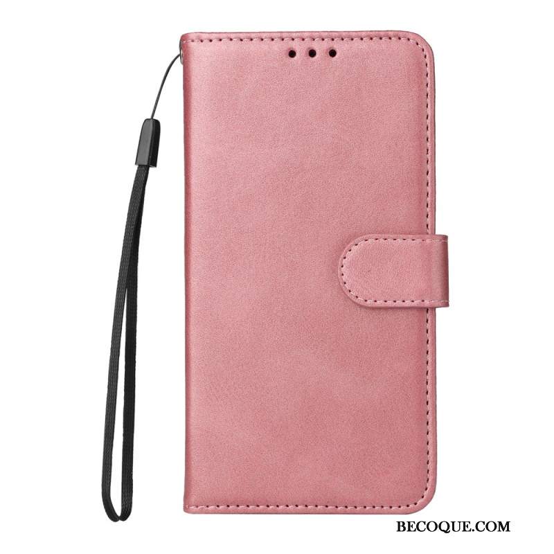 Etui Folio Oppo Reno 12f 5g Zwykła Sztuczna Skóra Z Paskiem Etui Ochronne