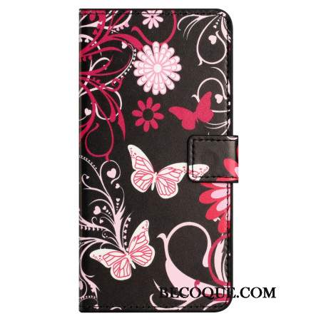 Etui Folio Samsung Galaxy S24 Fe Motyle Na CZarnym Tle Etui Ochronne