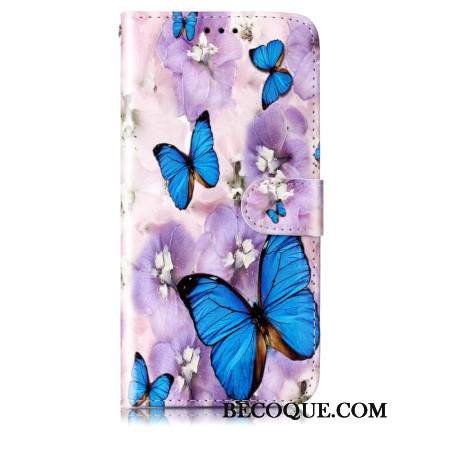 Etui Folio Samsung Galaxy S24 Plus 5g Niebieskie Motyle I Fioletowe Kwiaty Z Paskiem