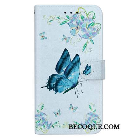 Etui Folio Xiaomi 14t Niebieski Motyl I Kwiaty Etui Ochronne