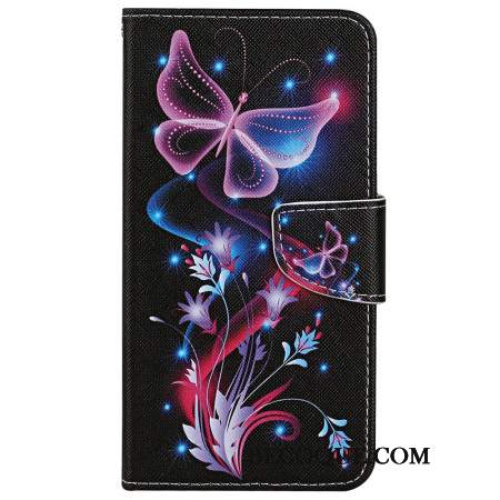 Etui Folio Xiaomi Redmi Note 13 4g Fluorescencyjne Motyle Z Paskiem