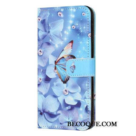 Etui Folio Xiaomi Redmi Note 13 5g Niebieskie Kwiaty I Motyl Z Paskiem Etui Ochronne