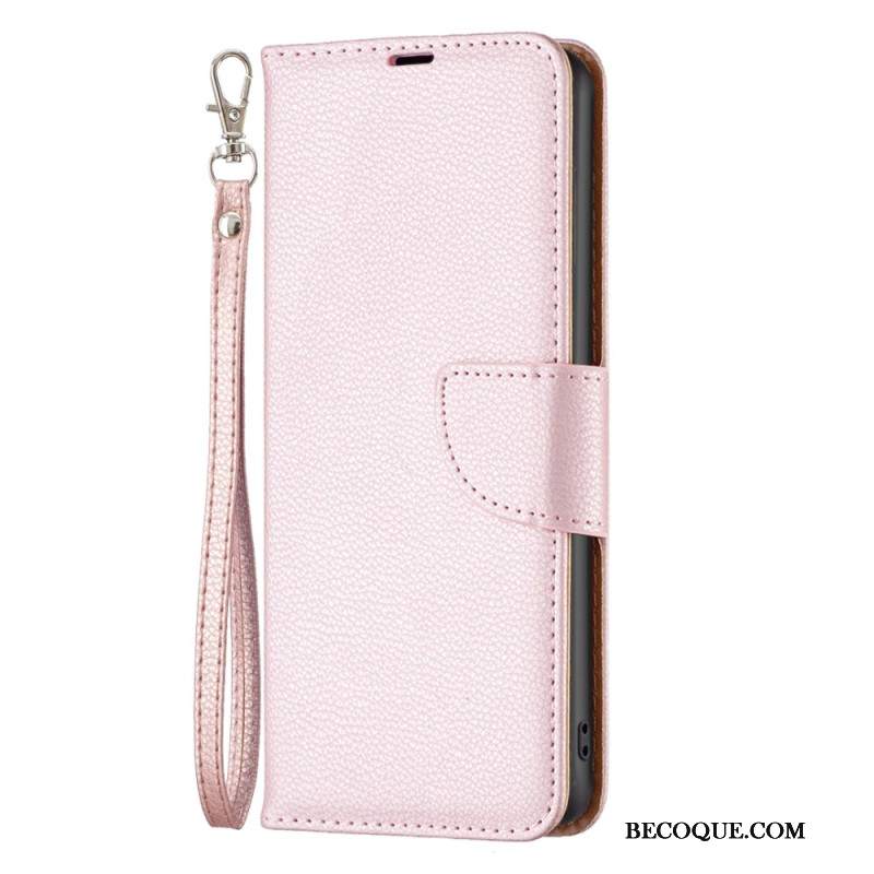 Etui Folio Xiaomi Redmi Note 13 5g Sztuczna Skóra Litchi Z Paskiem Etui Ochronne