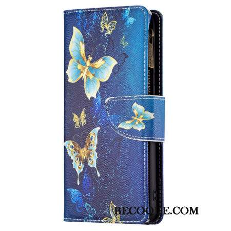 Etui Folio Xiaomi Redmi Note 13 Pro 4g Portfel W Złote Motyle Z Paskiem Etui Ochronne