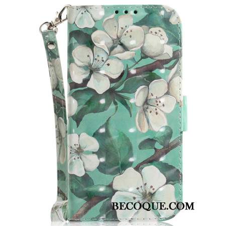 Etui Folio iPhone 16 Pro Akwarela Kwiaty Z Paskiem