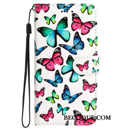 Etui Folio iPhone 16 Pro Max Kolorowe Motyle Z Paskiem