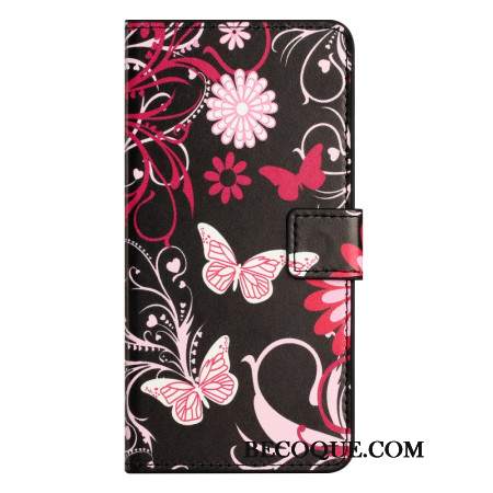 Etui Folio iPhone 16 Pro Max Motyle Na CZarnym Tle