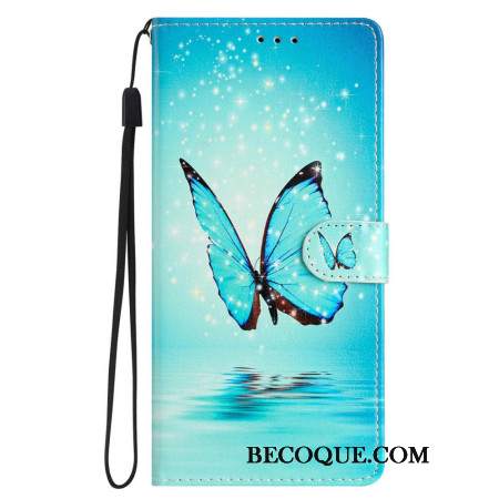 Etui Folio iPhone 16 Pro Max Niebieski Motyl Na Wodzie Z Paskiem Etui Ochronne