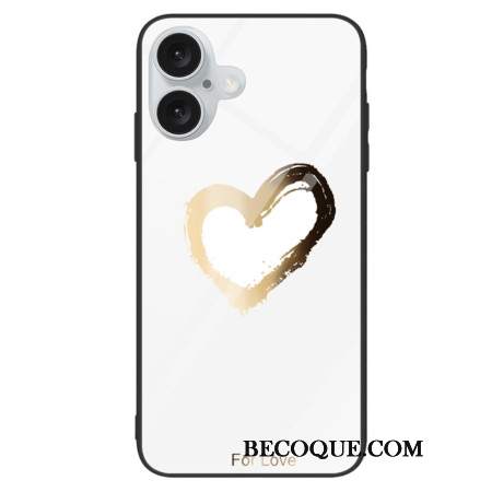 Etui iPhone 16 Szkło Hartowane Złote Serce Na Białym Tle